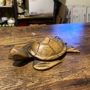 Hand carved wooden sea turtle figure